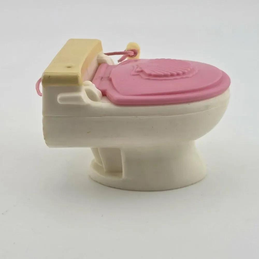Fisher Price Loving Family Dollhouse Bathroom Pink White Doll Toilet with Brush